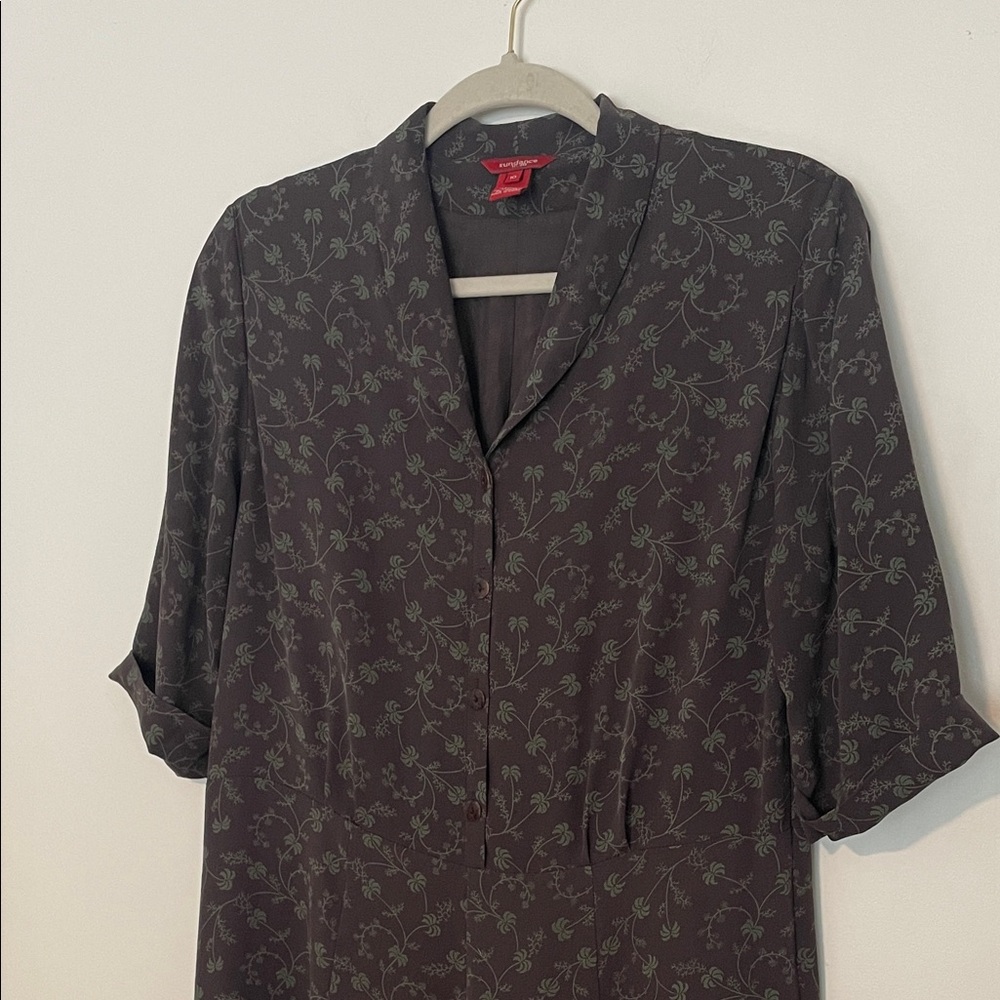 Vintage Sundance Y2K 100% Silk Dark Floral Pintuck Maxi Dress size 10